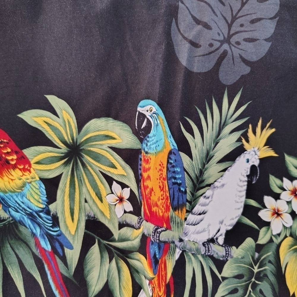 Winnie Fashion Mens Black Cotton Parrot Tropical Hawaiian Aloha Shirt Large - Picture 4 of 13